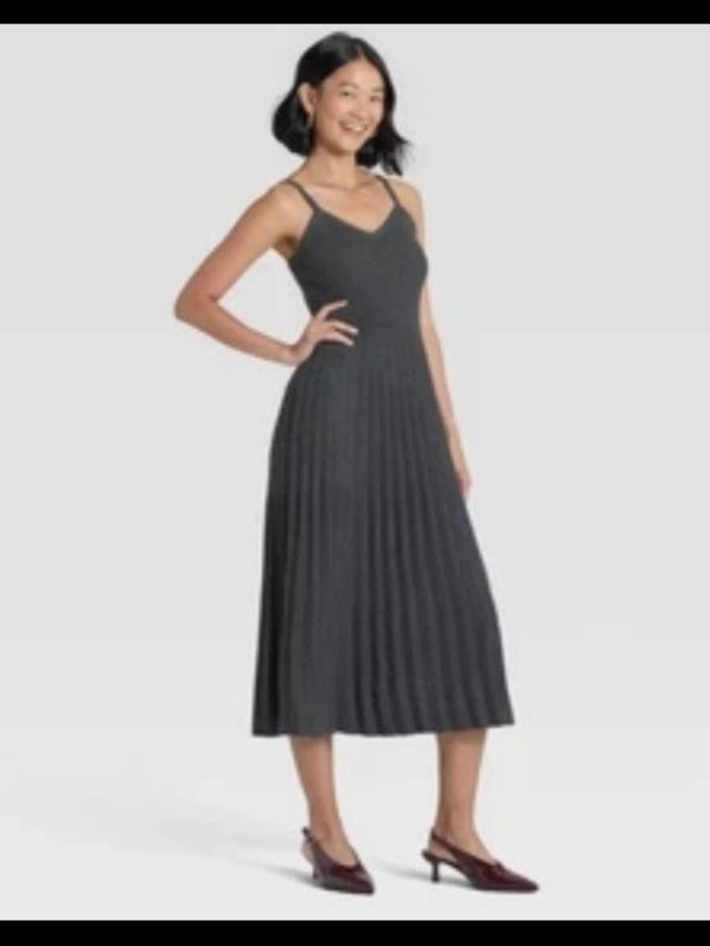 Target Charcoal Pleated Midi Dress with Slim Straps